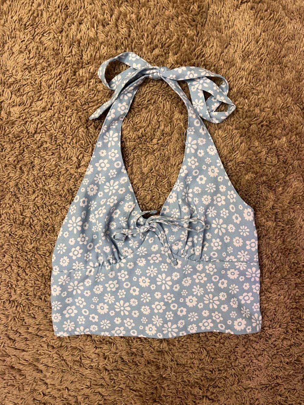 Hollister Light Blue Floral Halter Tie Top
